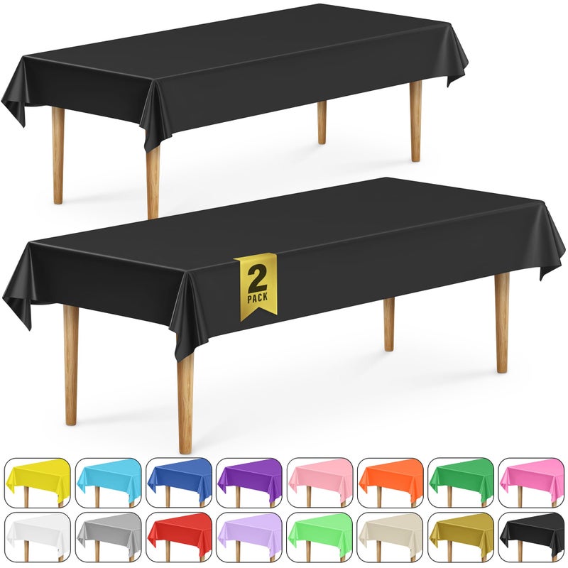 DecorRack 2 Rectangular Tablecloths BPA-Free Plastic, 54 x 108 inch, Dining Table Cloth, Rectangle Table Cover for Parties, Picnic, Camping and Outdoor, Disposable or Reusable, Black (2 Pack) - Image 1